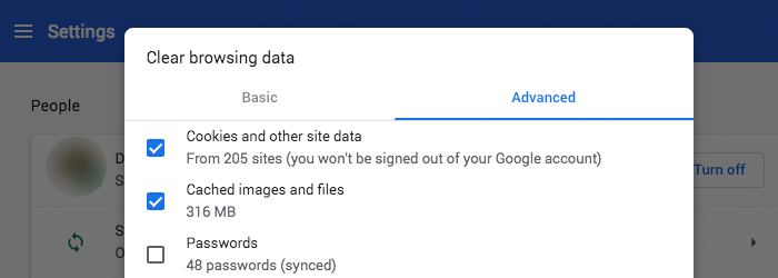 Clear browsing data