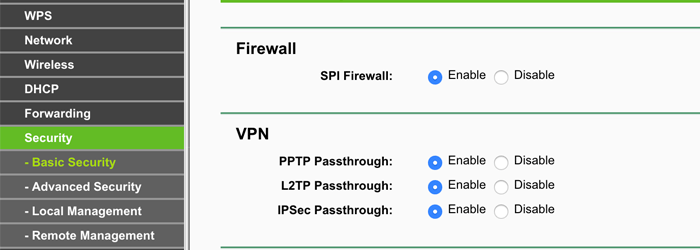 router vpn passthrough