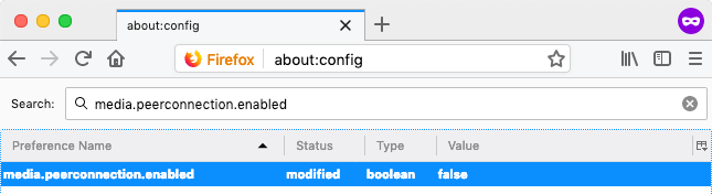 Disable WebRTC Firefox