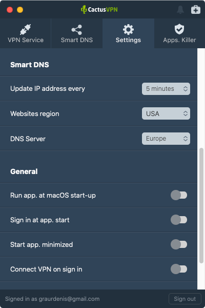 CactusVPN App Settings