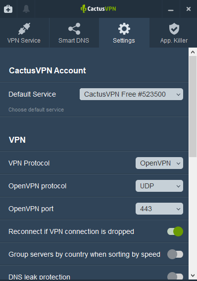 CactusVPN Windows Client Settings