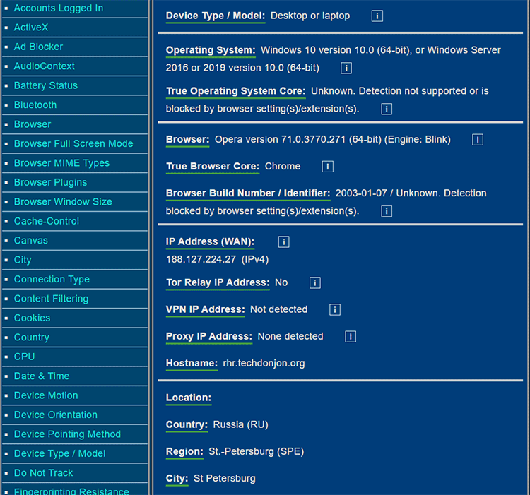 Device Info Site Results